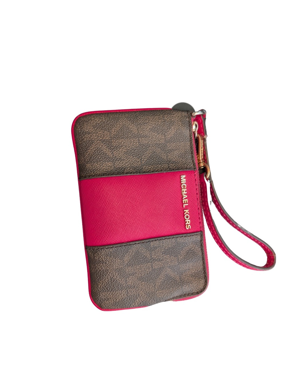 Michael Kors Brown Logo & Hot Pink Wristlet
